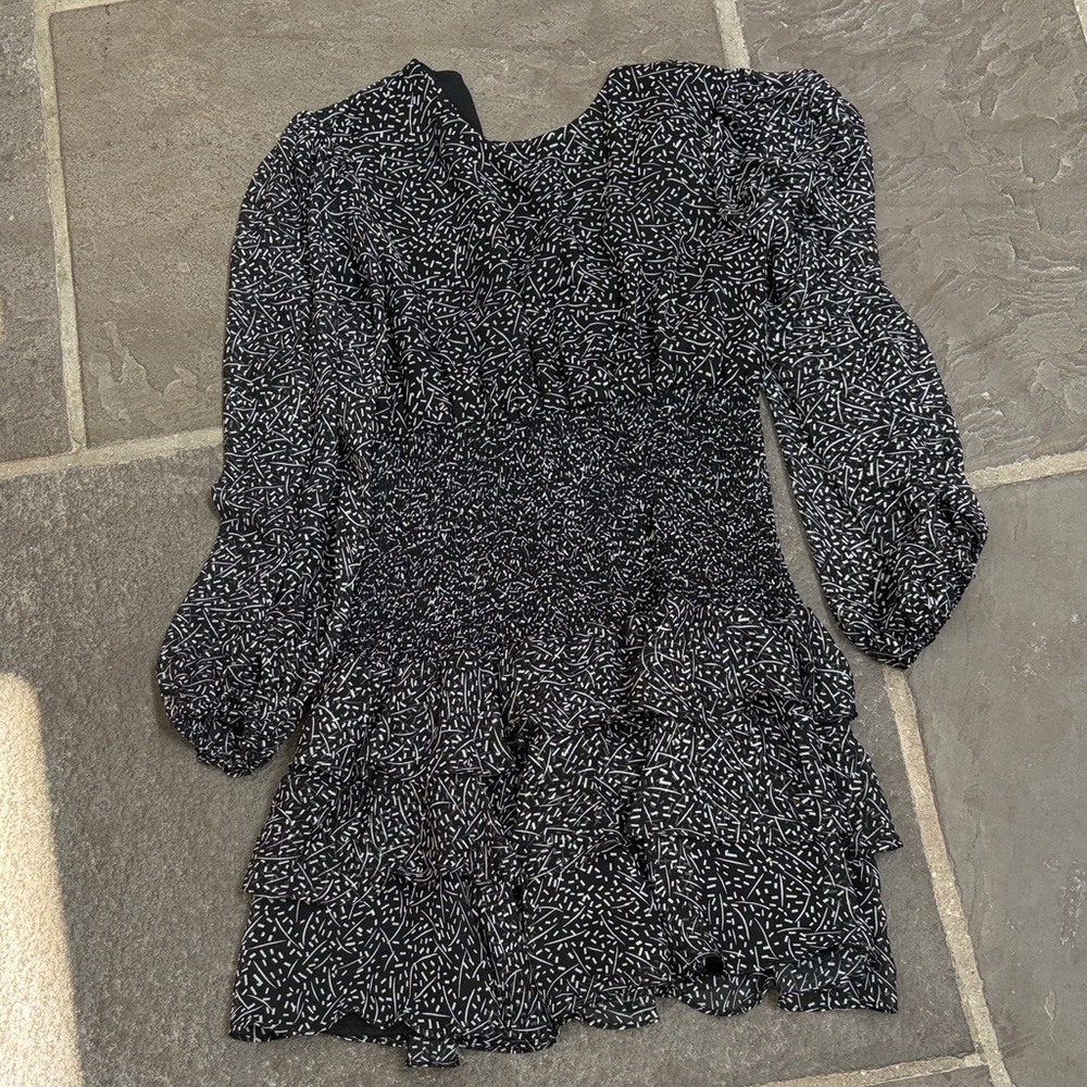 Bardot Black Mini Dress with White Abstract Print